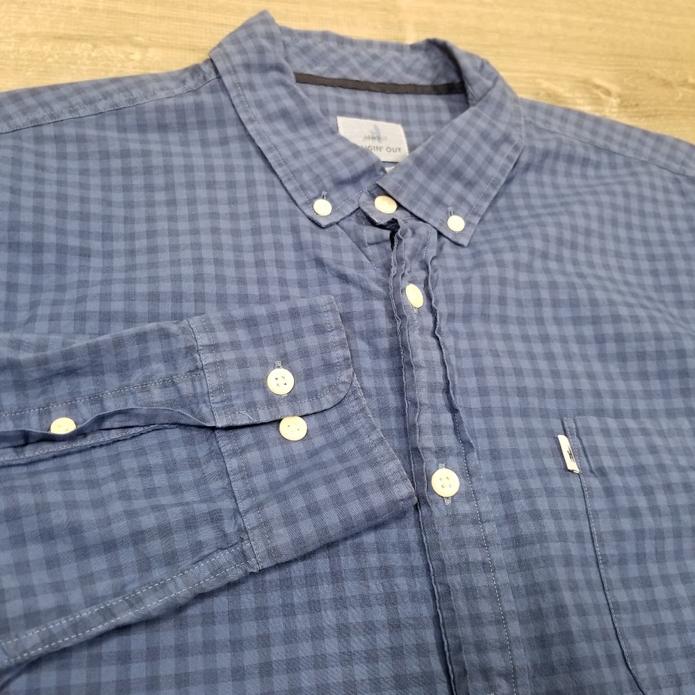 Johnnie-O Hangin Out Mens Blue Plaid Button Down Long Sleeve Shirt Size XL